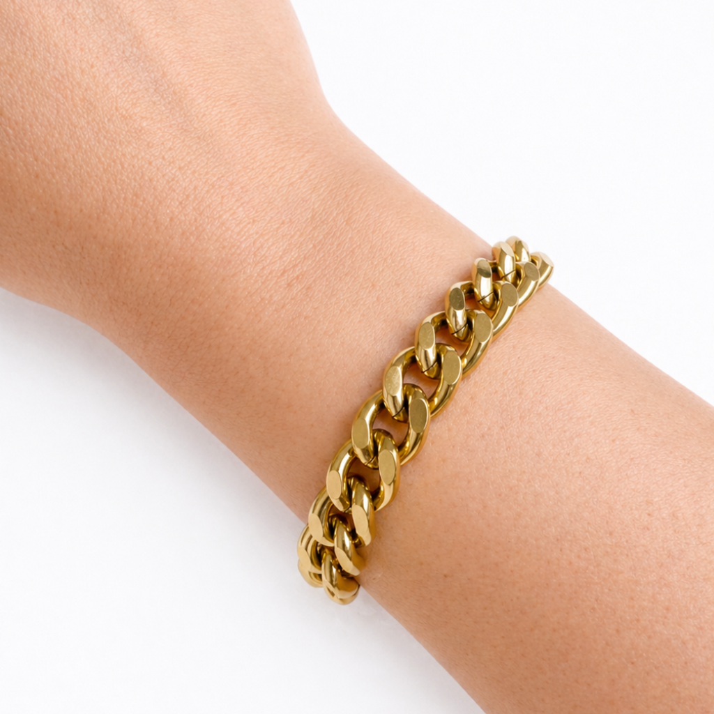 Pulseira Eva em aço inoxidável 316L com banho de ouro 18k
