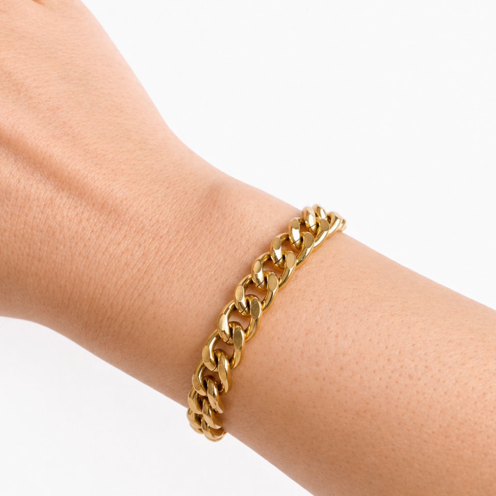 Pulseira Eva em aço inoxidável 316L com banho de ouro 18k