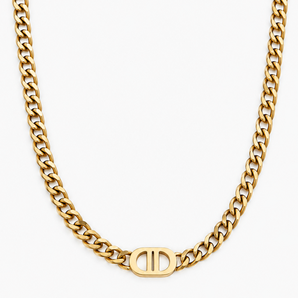 Colar Rilan em aço inoxidavel 316L e banho de ouro 18k