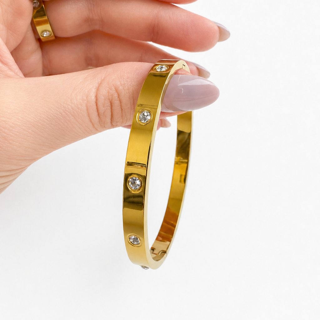 Pulseira Aden rígida em aço inoxidável 316L com zircónias cúbicas