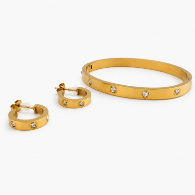 Conjunto em aço inoxidavel 316L com brincos argolas e pulseira