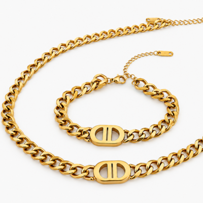 Conjunto Rilan de pulseira e colar em aço inoxidavel 316L